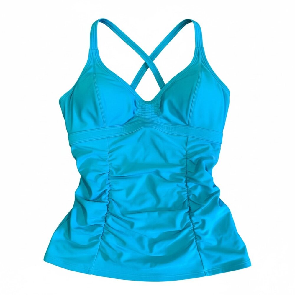 Athleta Smocked Tankini Top Sz 34D/DD Teal/Turquoise #325 F